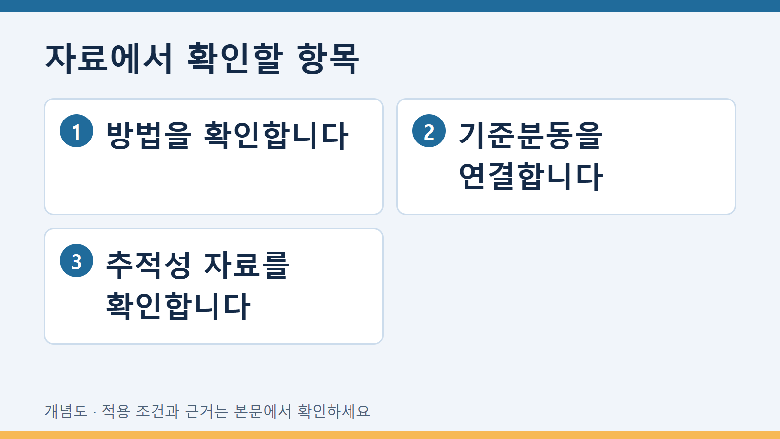 자료에서 확인할 항목: 방법을 확인합니다 · 기준분동을 연결합니다 · 추적성 자료를 확인합니다